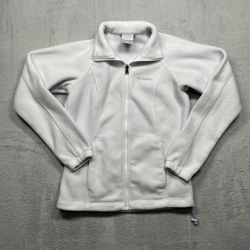 Columbia Fleece Jacket Women Small White Interchange Full Zip Mock Neck Raglan